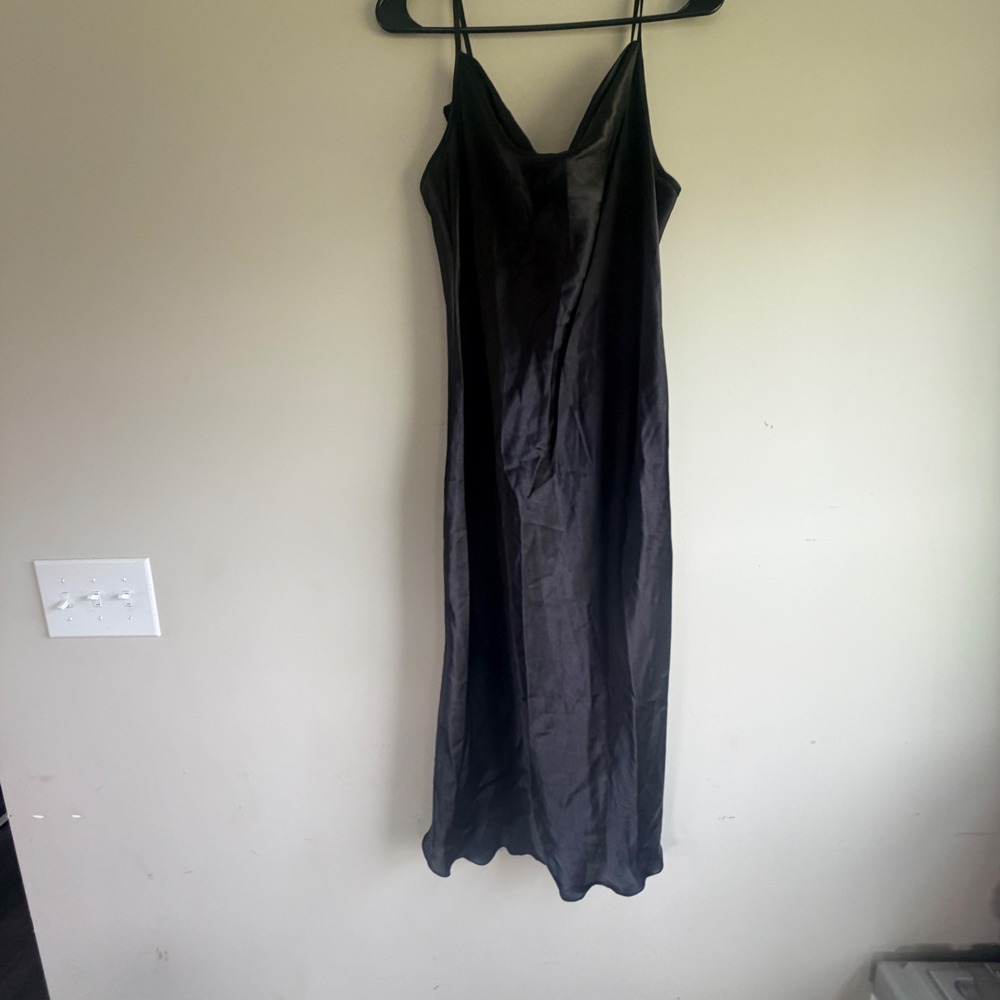 Bebe Slip Dress Womens Large Black Satin Midi Cowl Neck Minimalist Old Money